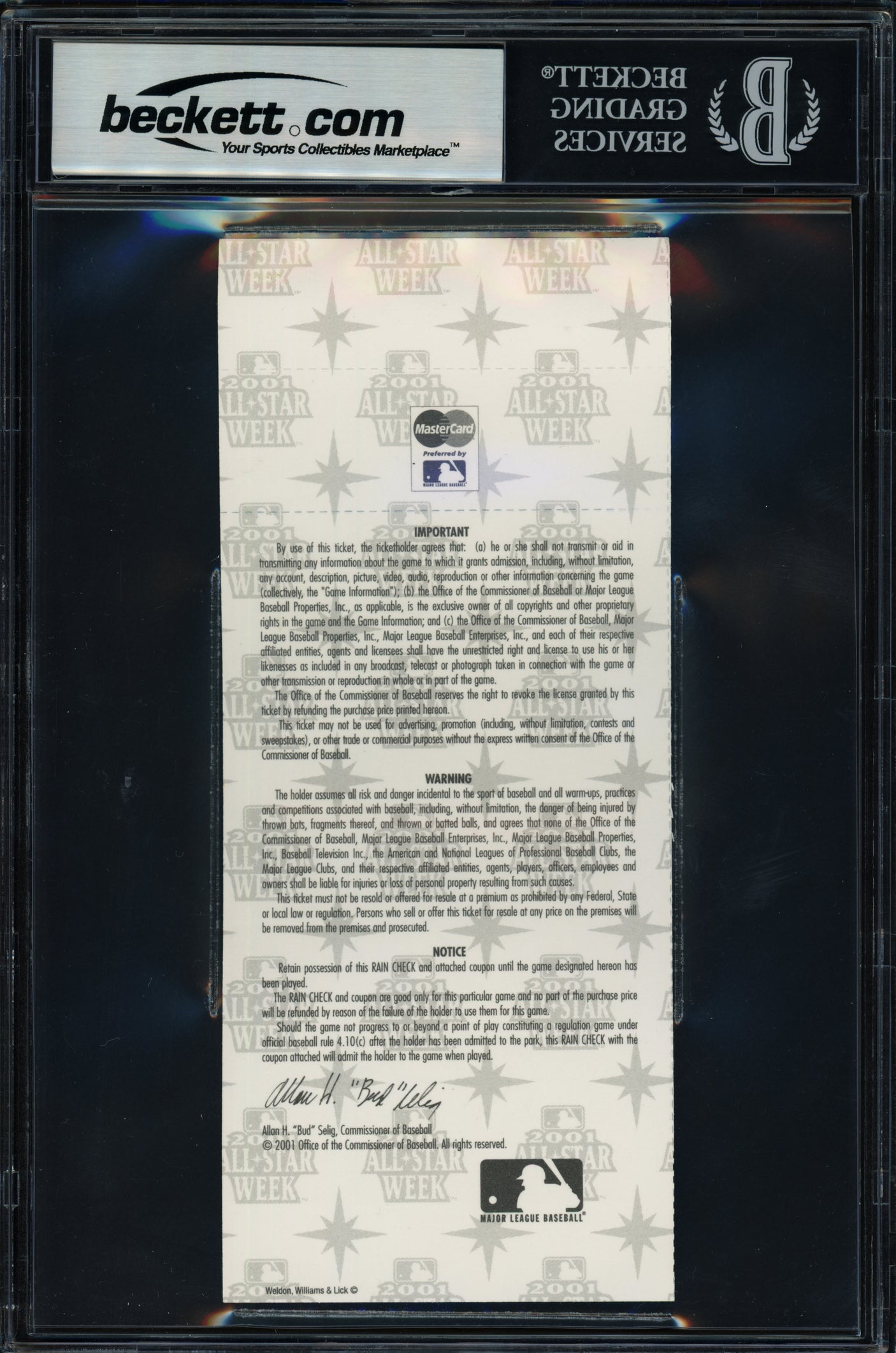 Ichiro Suzuki Autographed 2001 All Star Game Ticket Seattle Mariners Beckett BAS #18284476