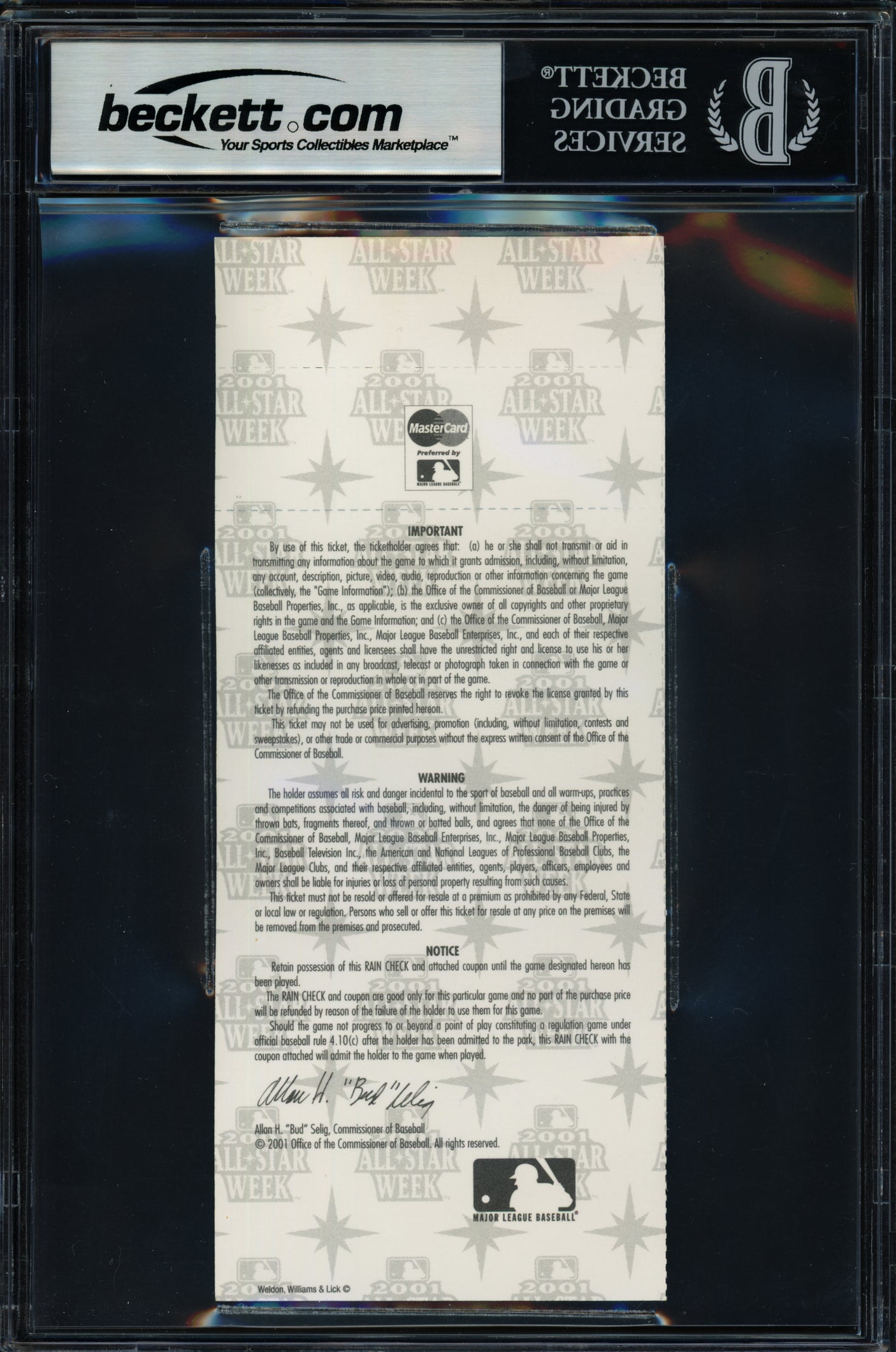 Ichiro Suzuki Autographed 2001 All Star Game Ticket Seattle Mariners Beckett BAS #18284477