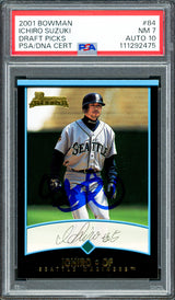 Ichiro Suzuki Autographed 2001 Bowman Draft Picks Rookie Card #84 Seattle Mariners PSA 7 Auto Grade Gem Mint 10 PSA/DNA #111292475