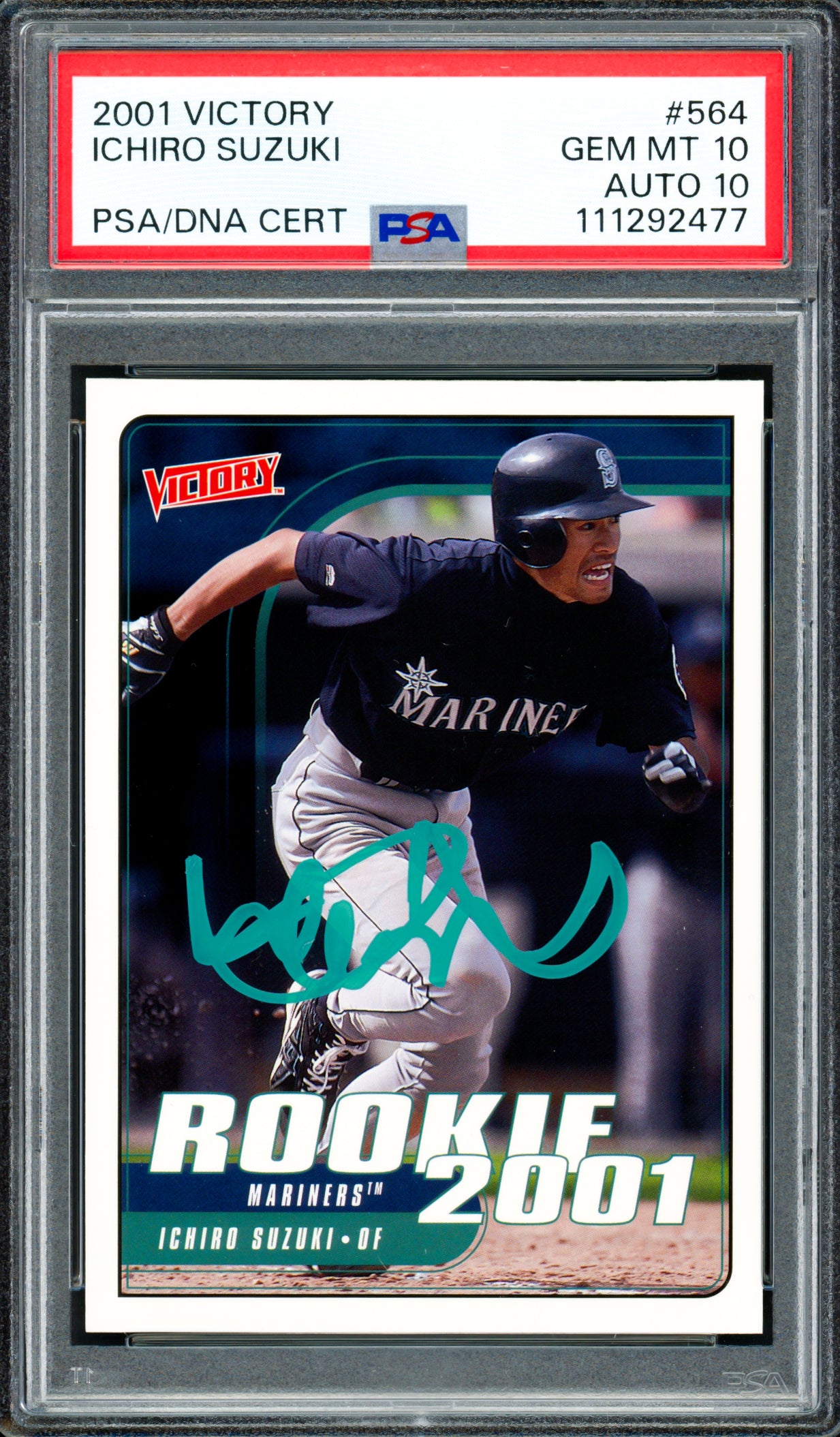 Ichiro Suzuki Autographed 2001 Upper Deck Victory Rookie Card #564 Seattle Mariners PSA 10 Auto Grade Gem Mint 10 PSA/DNA #111292477