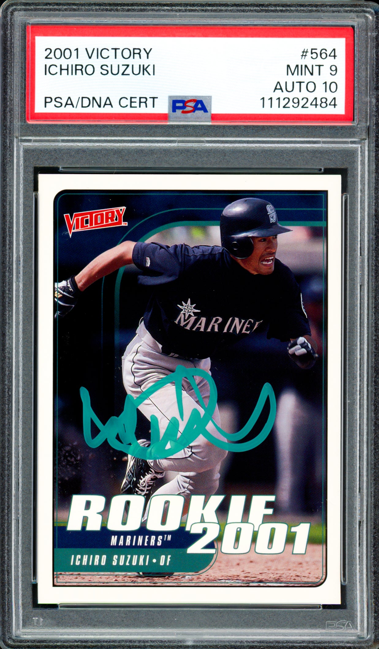 Ichiro Suzuki Autographed 2001 Upper Deck Victory Rookie Card #564 Seattle Mariners PSA 9 Auto Grade Gem Mint 10 PSA/DNA #111292484