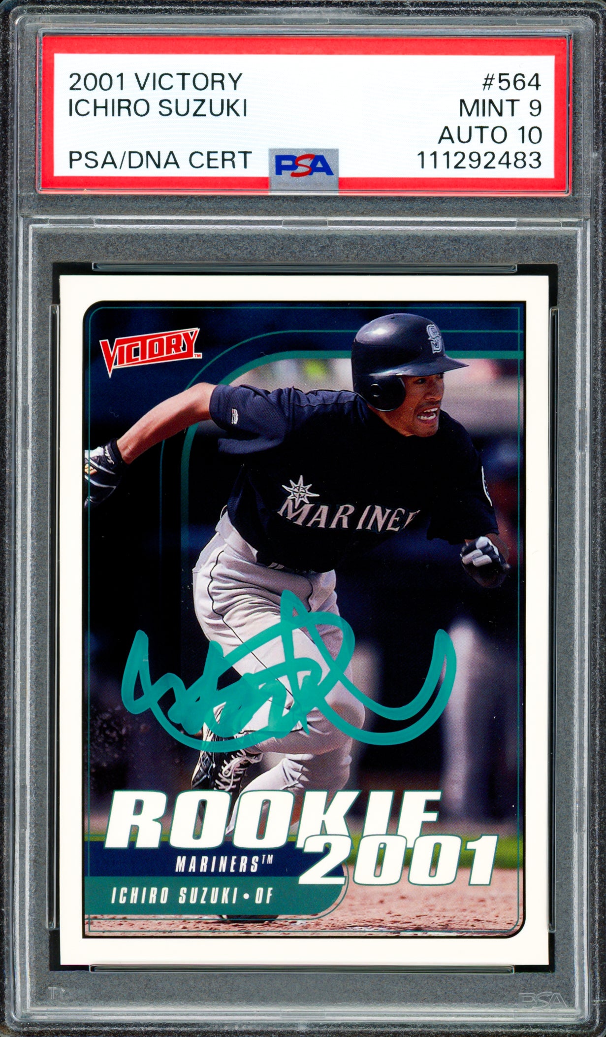 Ichiro Suzuki Autographed 2001 Upper Deck Victory Rookie Card #564 Seattle Mariners PSA 9 Auto Grade Gem Mint 10 PSA/DNA #111292483