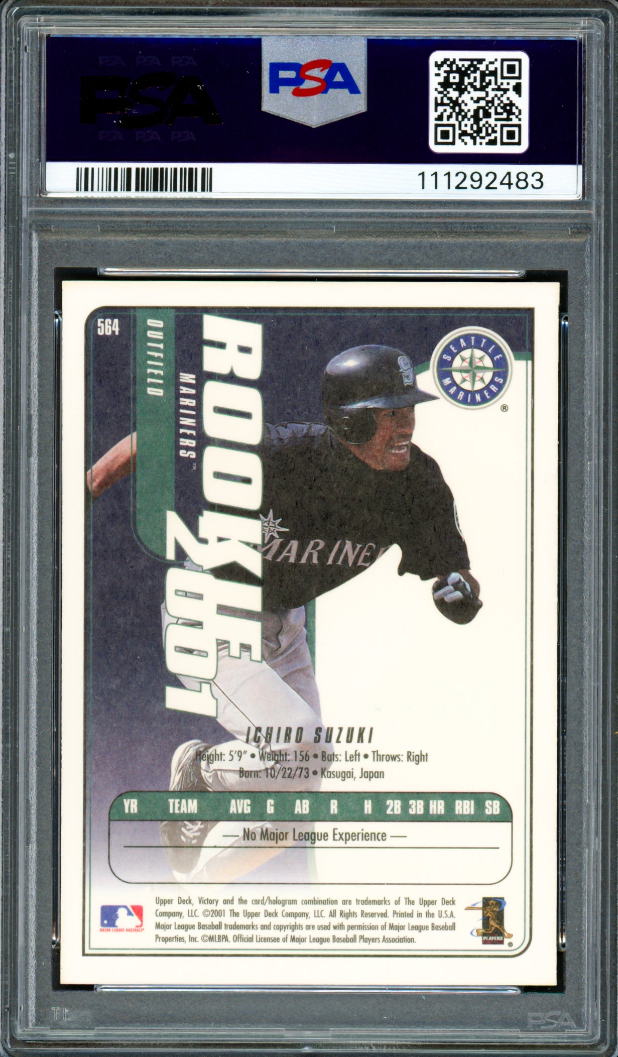 Ichiro Suzuki Autographed 2001 Upper Deck Victory Rookie Card #564 Seattle Mariners PSA 9 Auto Grade Gem Mint 10 PSA/DNA #111292483