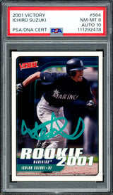 Ichiro Suzuki Autographed 2001 Upper Deck Victory Rookie Card #564 Seattle Mariners PSA 8 Auto Grade Gem Mint 10 PSA/DNA #111292478