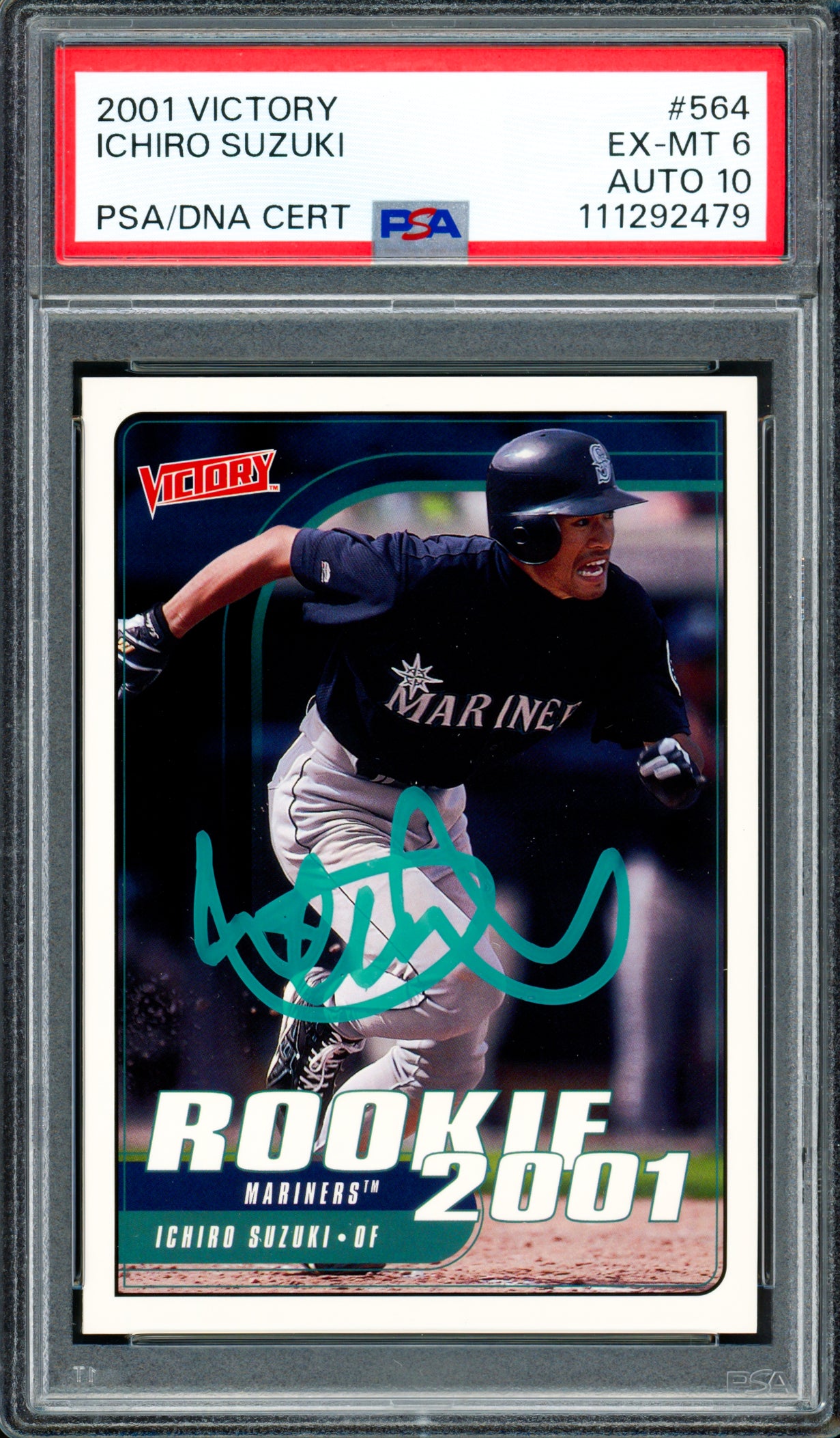 Ichiro Suzuki Autographed 2001 Upper Deck Victory Rookie Card #564 Seattle Mariners PSA 6 Auto Grade Gem Mint 10 PSA/DNA #111292479