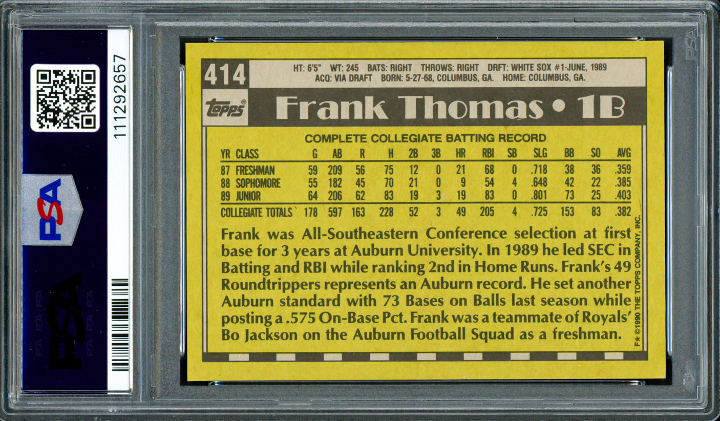 Frank Thomas Autographed 1990 Topps Rookie Card #414 Chicago White Sox PSA 10 Auto Grade Gem Mint 10 PSA/DNA #111292657