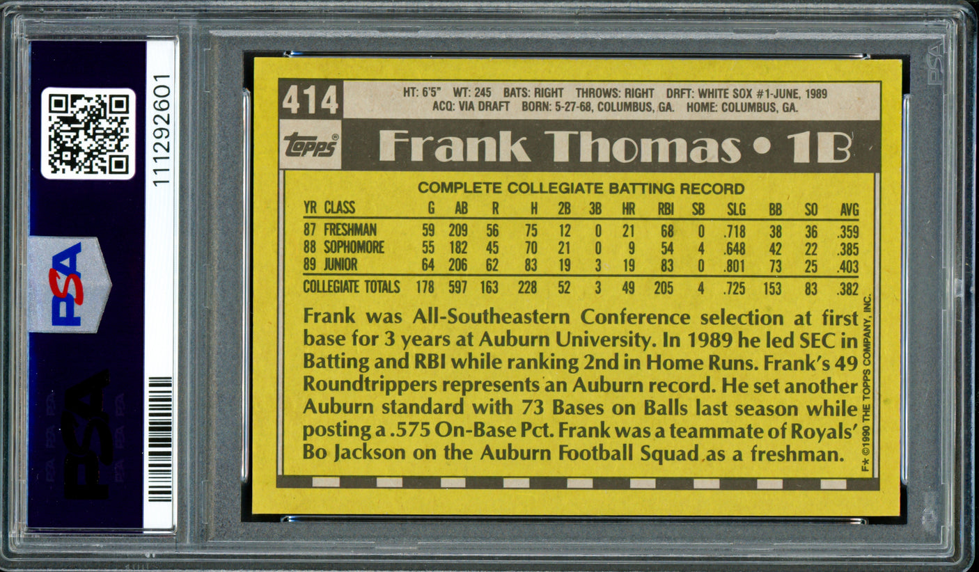 Frank Thomas Autographed 1990 Topps Rookie Card #414 Chicago White Sox PSA 9 Auto Grade Mint 9 PSA/DNA #111292601