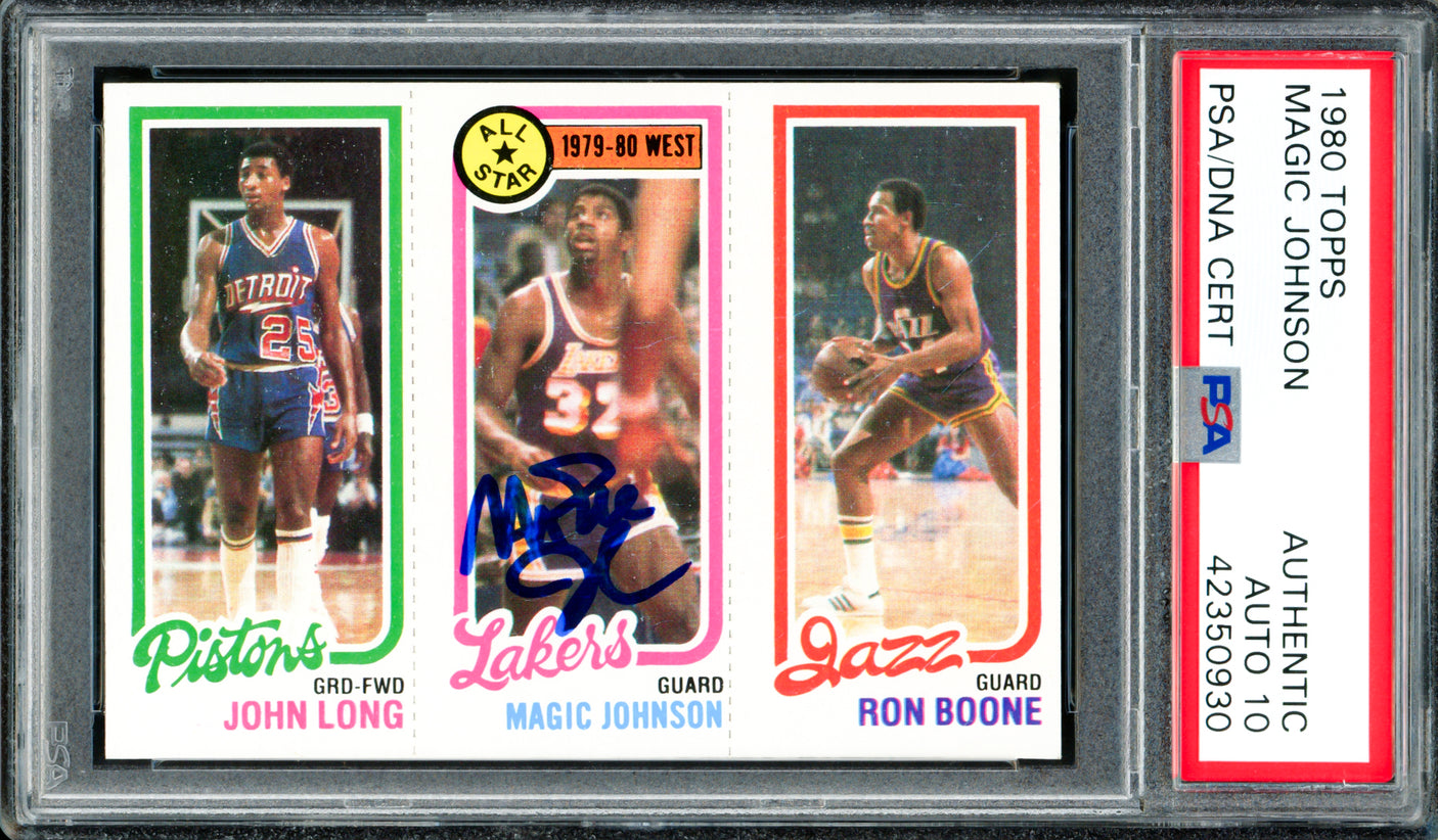 Magic Johnson Autographed 1980-81 Topps Rookie Card Los Angeles Lakers Auto Grade Gem Mint 10 PSA/DNA #42350930