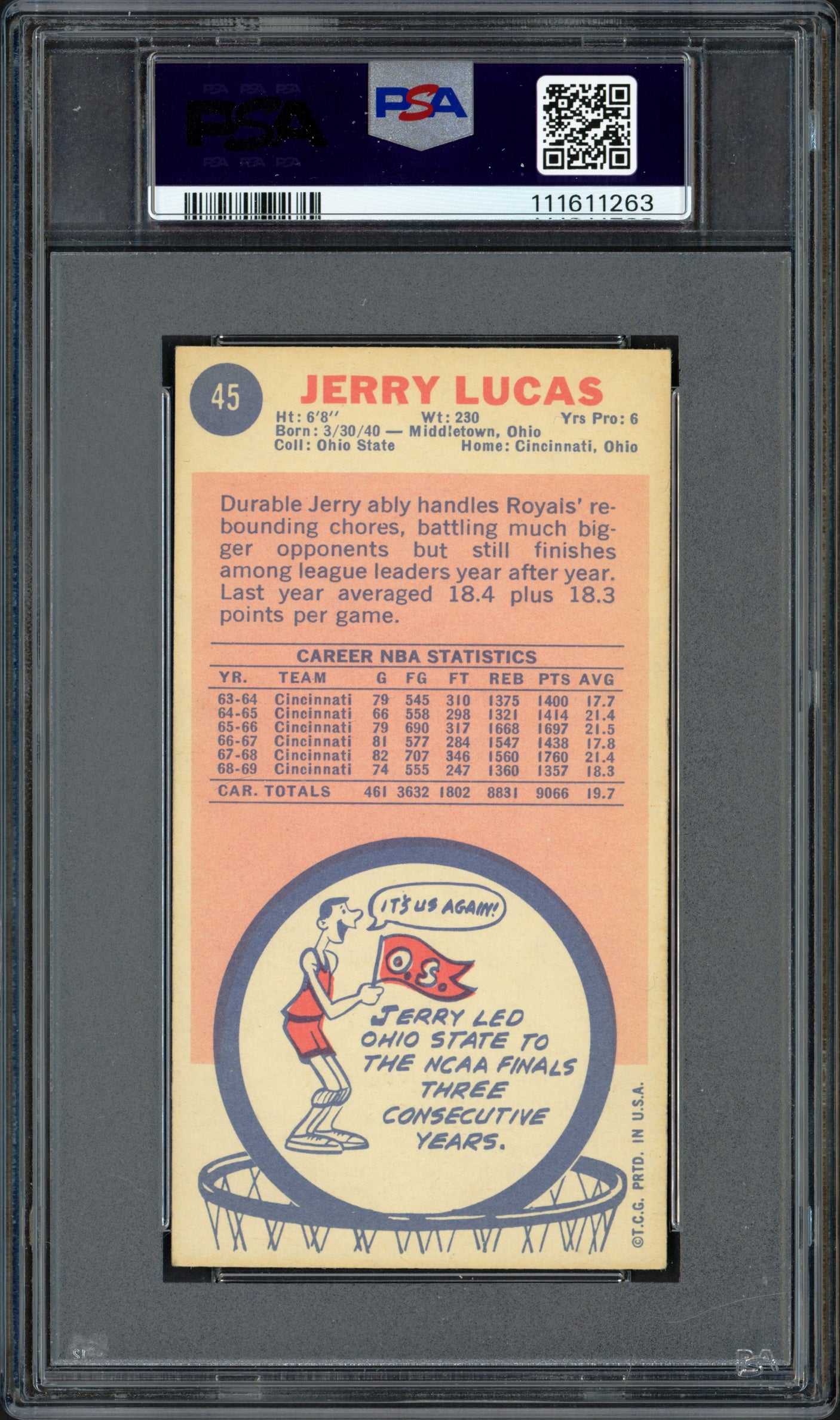 Jerry Lucas Autographed 1969-70 Topps Rookie Card #45 San Francisco Royals PSA 4 Auto Grade Mint 9 PSA/DNA #111611263