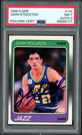 John Stockton Autographed 1988 Fleer Rookie Card #115 Utah Jazz PSA 7 Auto Grade Mint 9 PSA/DNA #89895177