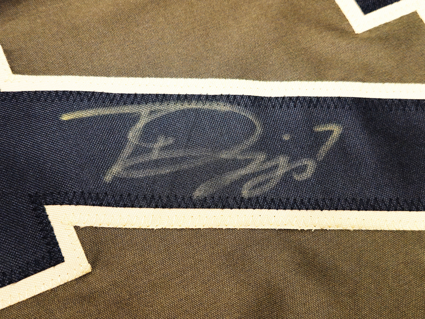 Dallas Cowboys Trevon Diggs Autographed Army Green Jersey Beckett BAS Witness Stock #233654