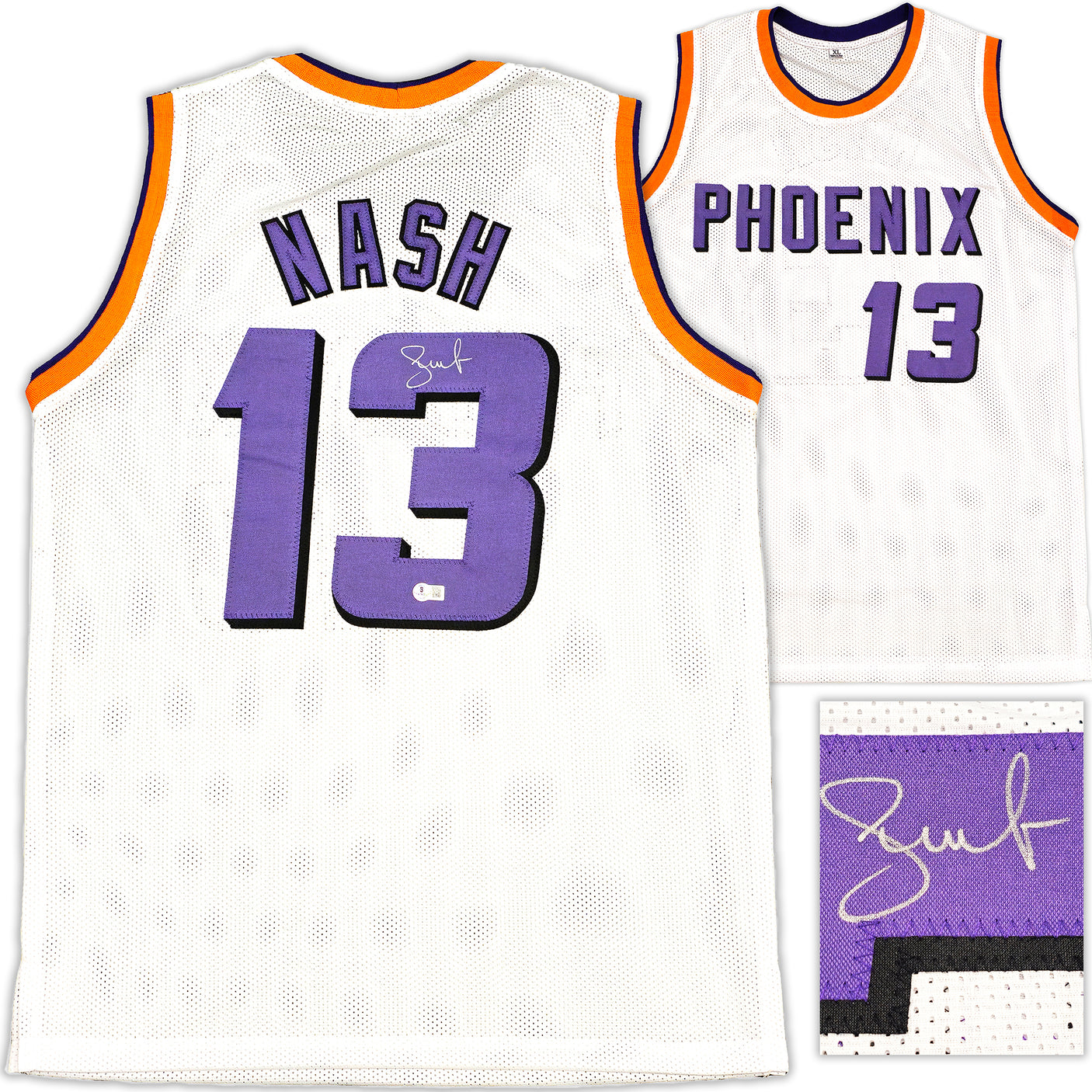 Phoenix Suns Steve Nash Autographed White Jersey Beckett BAS Witness Stock #233676