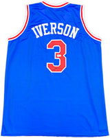 Philadelphia 76ers Allen Iverson Autographed Blue Jersey Beckett BAS Witness Stock #233364