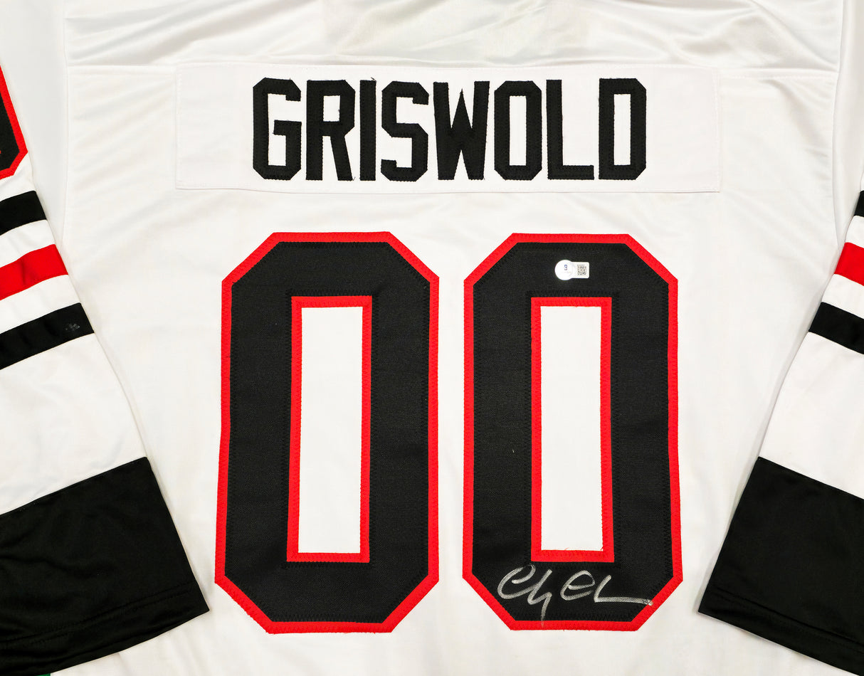 Christmas Vacation Chevy Chase Autographed White Jersey Griswold Beckett BAS QR Stock #233372
