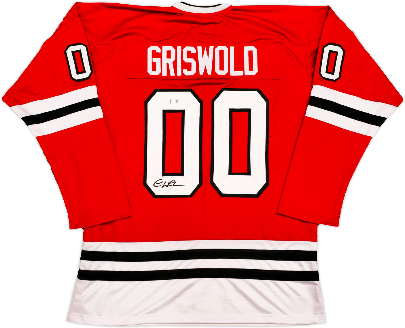 Christmas Vacation Chevy Chase Autographed Red Jersey Griswold Beckett BAS QR Stock #233371
