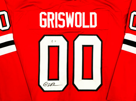 Christmas Vacation Chevy Chase Autographed Red Jersey Griswold Beckett BAS QR Stock #233371