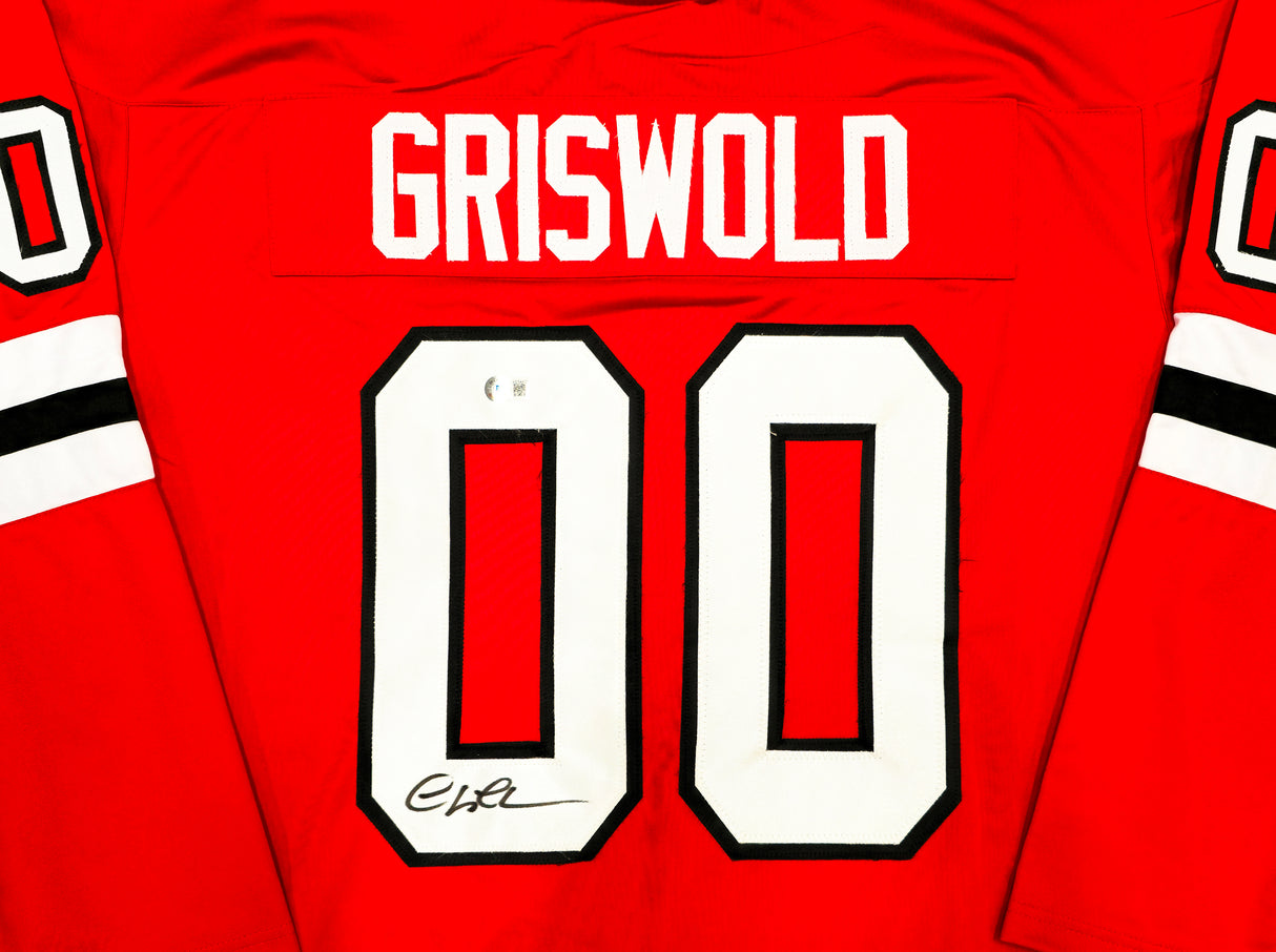 Christmas Vacation Chevy Chase Autographed Red Jersey Griswold Beckett BAS QR Stock #233371