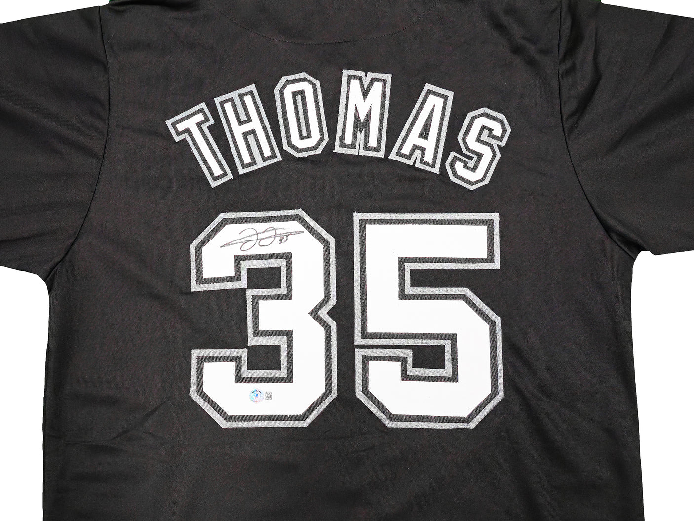 Chicago White Sox Frank Thomas Autographed Black Jersey Beckett BAS Witness Stock #233373