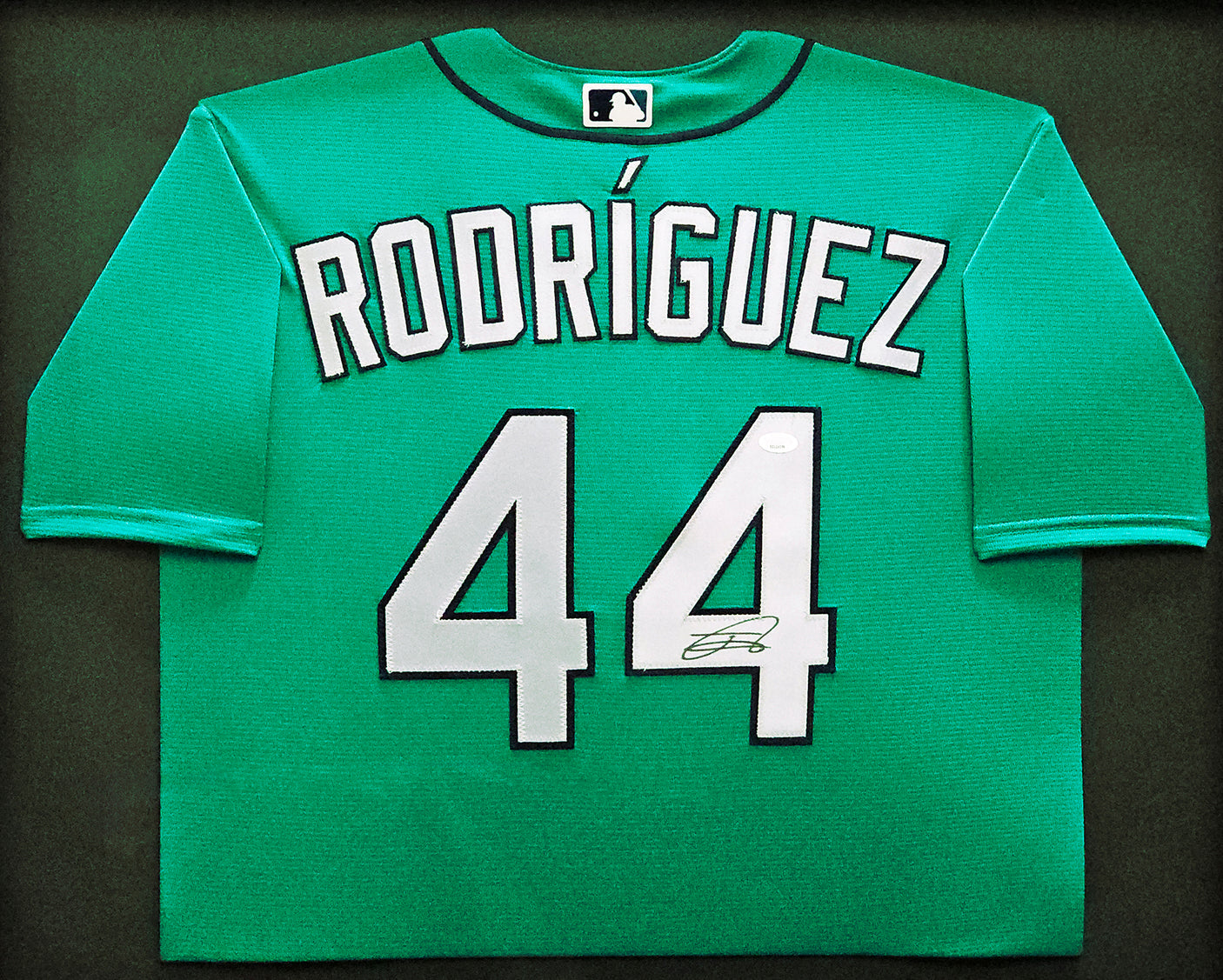 Seattle Mariners Julio Rodriguez Autographed Framed Teal Nike Jersey JSA Stock #218628