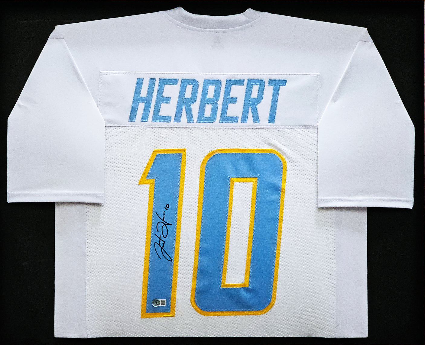 Los Angeles Chargers Justin Herbert Autographed Framed White Jersey Beckett BAS Witness Stock #218629
