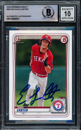Evan Carter Autographed 2020 Bowman Draft Rookie Card #BD-126 Texas Rangers Auto Grade Gem Mint 10 Full Name Beckett BAS Stock #218640