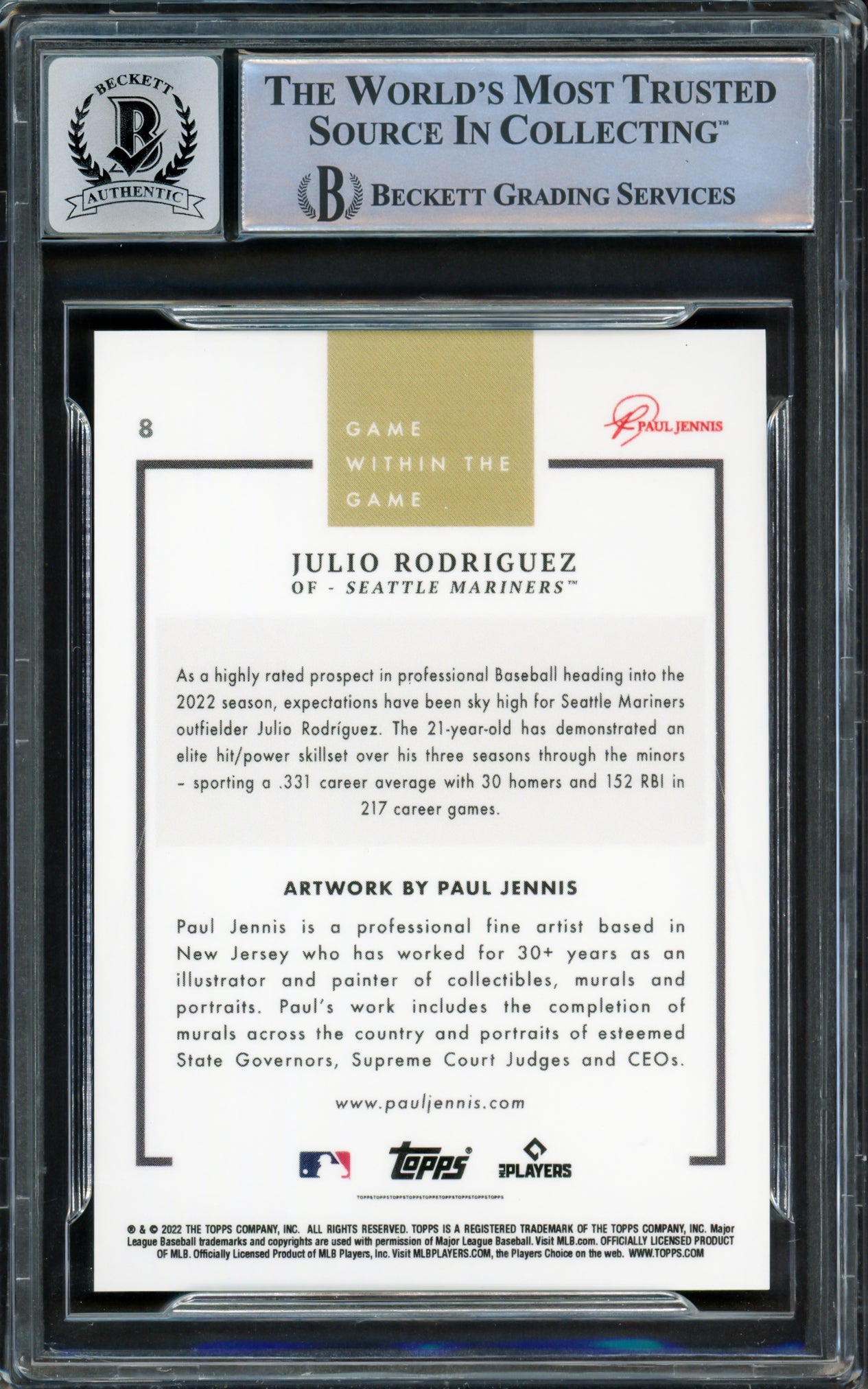 Julio Rodriguez Autographed 2022 Topps Game Within The Game Rookie Card #8 Seattle Mariners Auto Grade Gem Mint 10 Beckett BAS Stock #218641