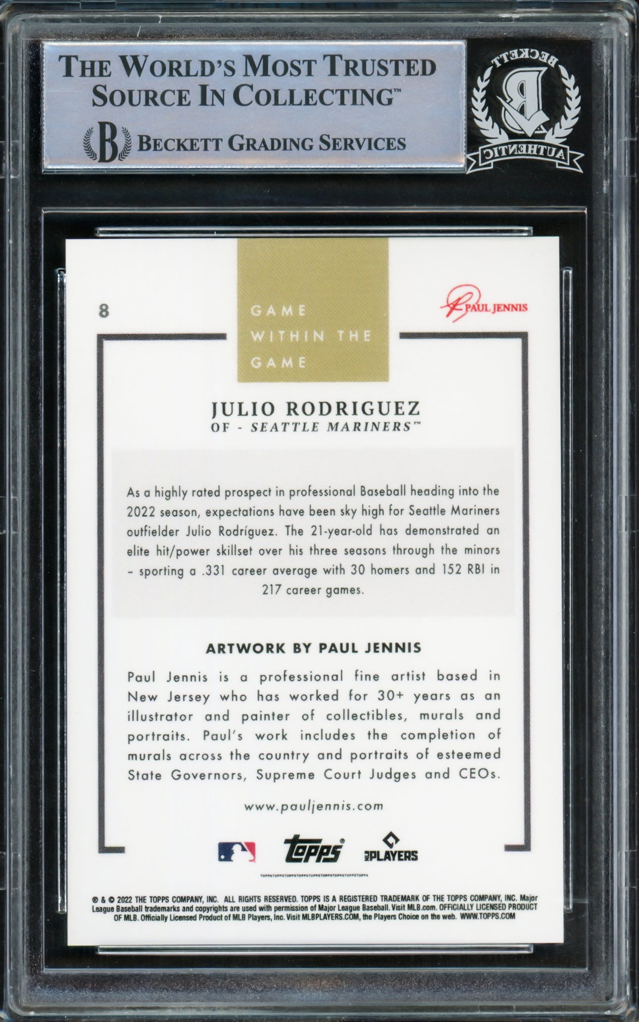Julio Rodriguez Autographed 2022 Topps Game Within The Game Rookie Card #8 Seattle Mariners Beckett BAS Stock #218645