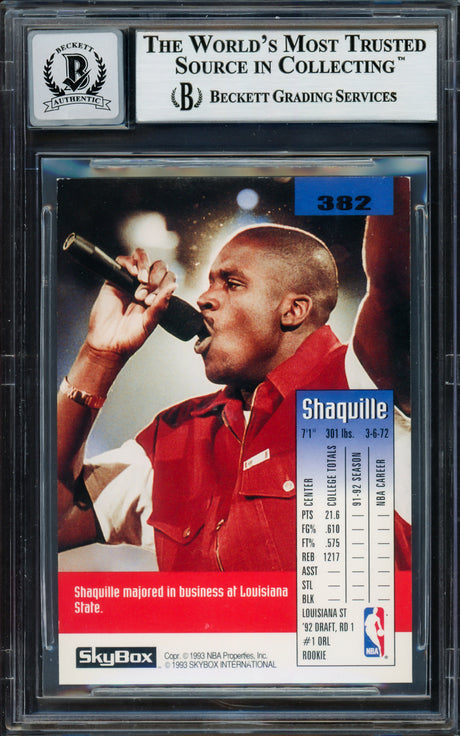 Shaquille "Shaq" O'Neal Autographed 1992-93 Skybox Rookie Card #382 Orlando Magic Beckett BAS Stock #218646