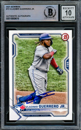 Vladimir Guerrero Jr. Autographed 2021 Bowman Card #73 Toronto Blue Jays Auto Grade Gem Mint 10 Beckett BAS Stock #218651