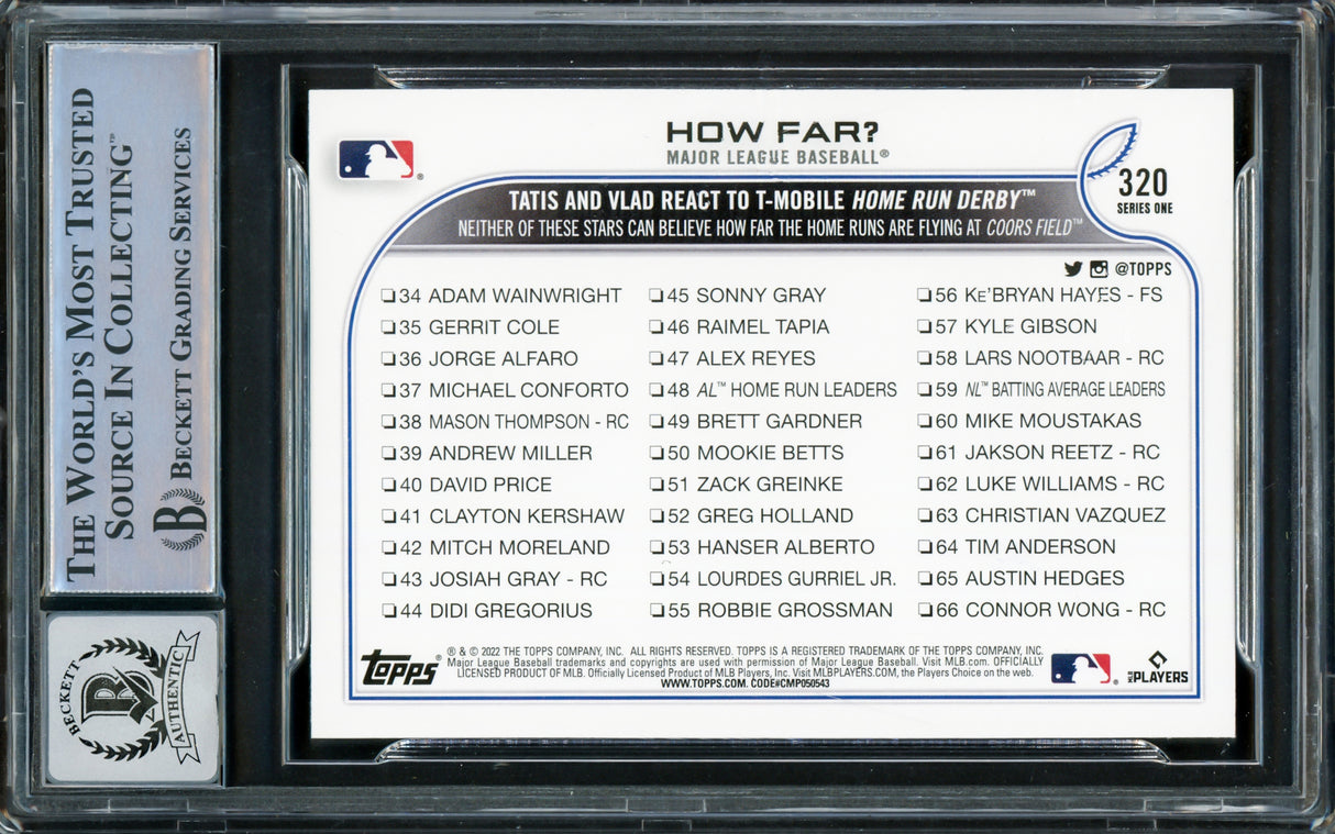 Vladimir Guerrero Jr. Autographed 2022 Topps Card #320 Toronto Blue Jays Auto Grade Gem Mint 10 Beckett BAS Stock #218657