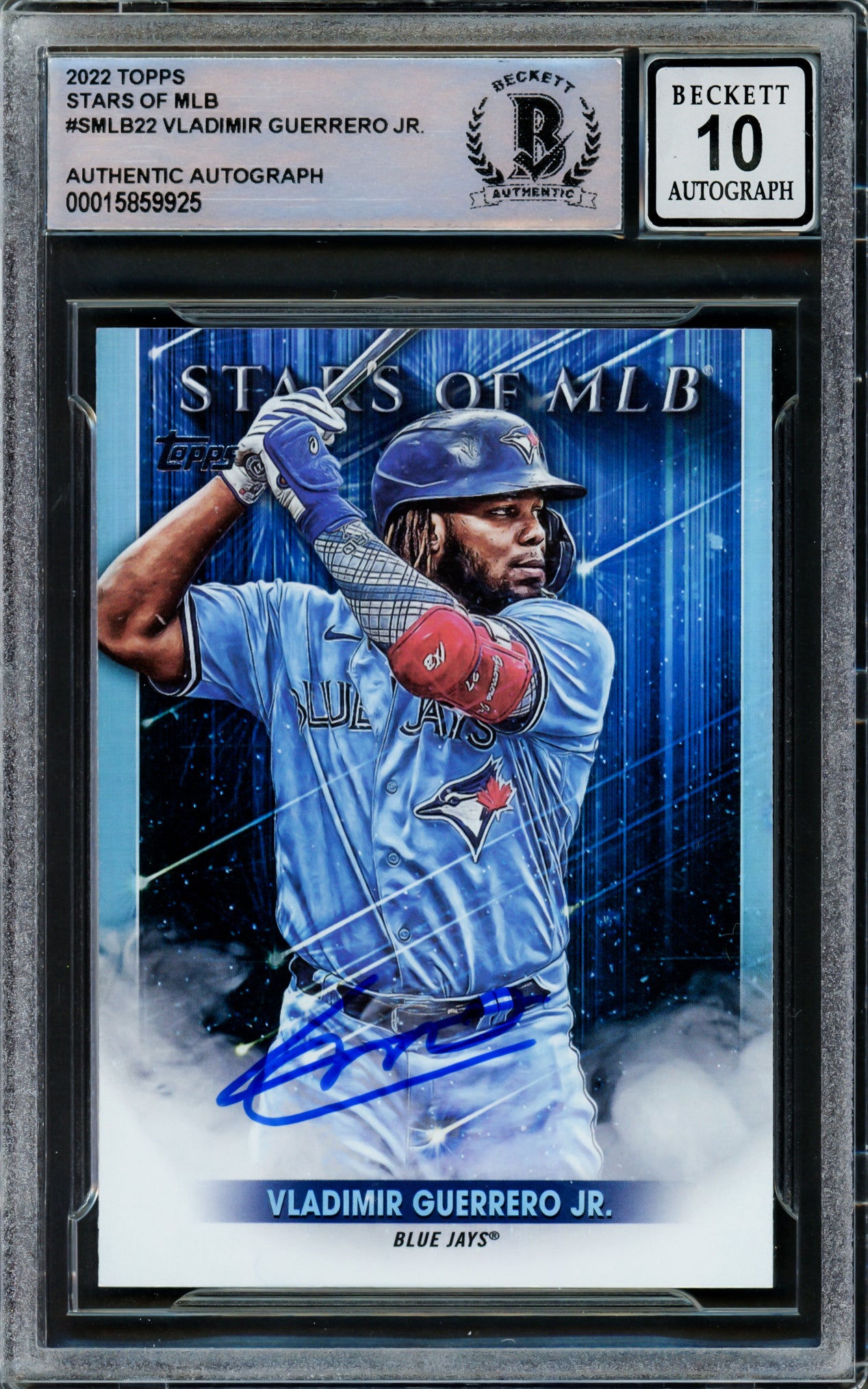 Vladimir Guerrero Jr. Autographed 2022 Topps Stars of MLB Card #SMLB-22 Toronto Blue Jays Auto Grade Gem Mint 10 Beckett BAS Stock #218660