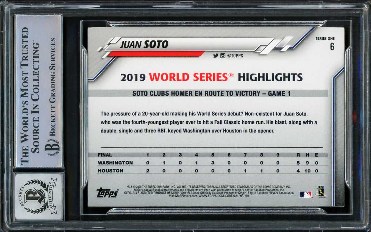 Juan Soto Autographed 2020 Topps Card #6 New York Mets Auto Grade Gem Mint 10 Beckett BAS Stock #218669