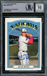 Juan Soto Autographed 2021 Topps Heritage Card #35 New York Mets Auto Grade Gem Mint 10 Beckett BAS Stock #218671