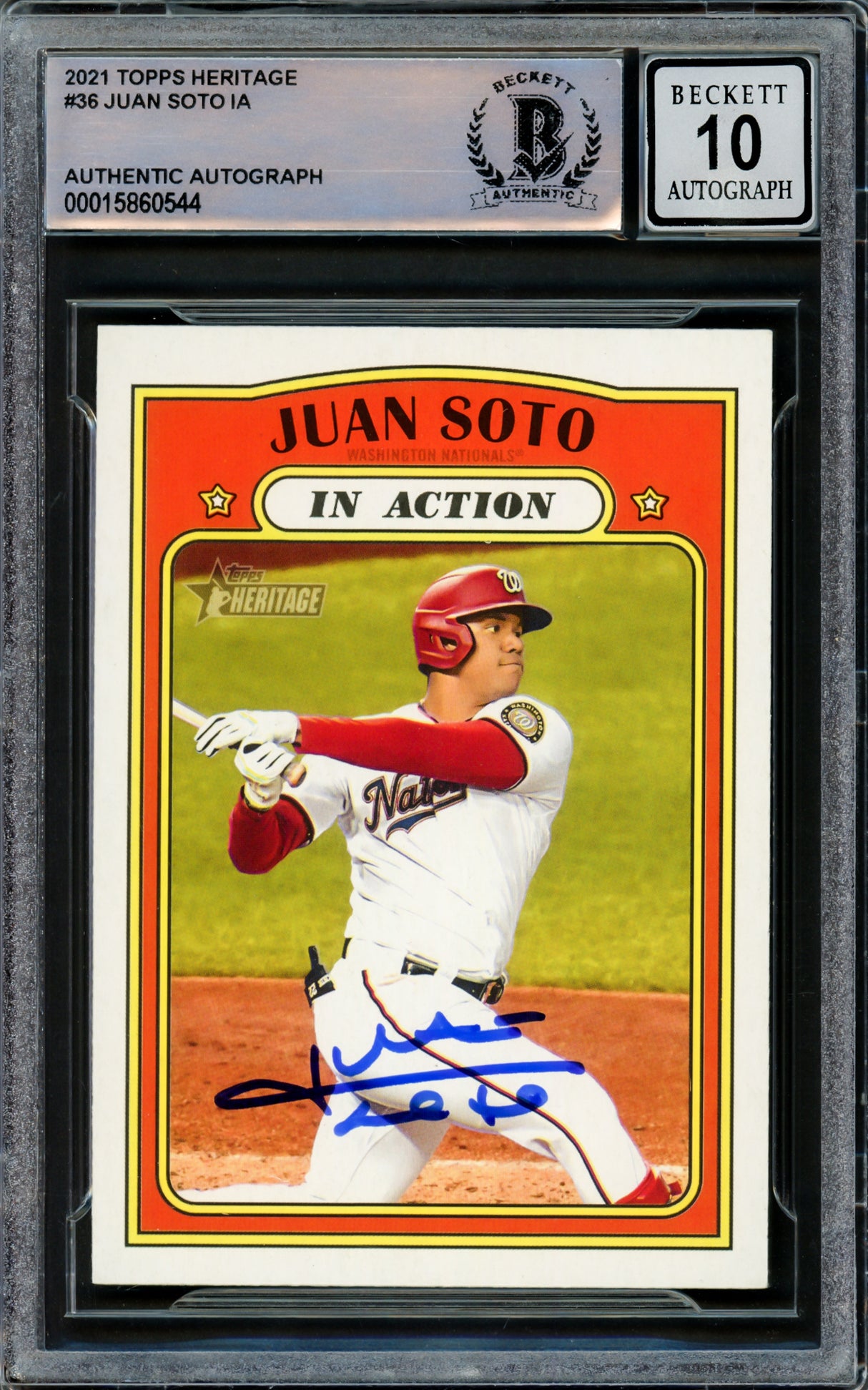 Juan Soto Autographed 2021 Topps Heritage Card #36 New York Mets Auto Grade Gem Mint 10 Beckett BAS Stock #218672