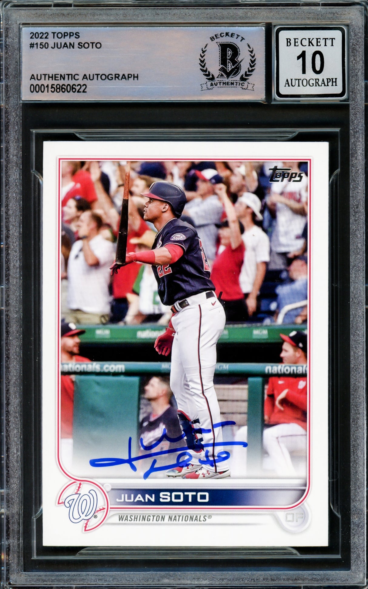 Juan Soto Autographed 2022 Topps Card #150 New York Yankees Auto Grade Gem Mint 10 Beckett BAS Stock #218674