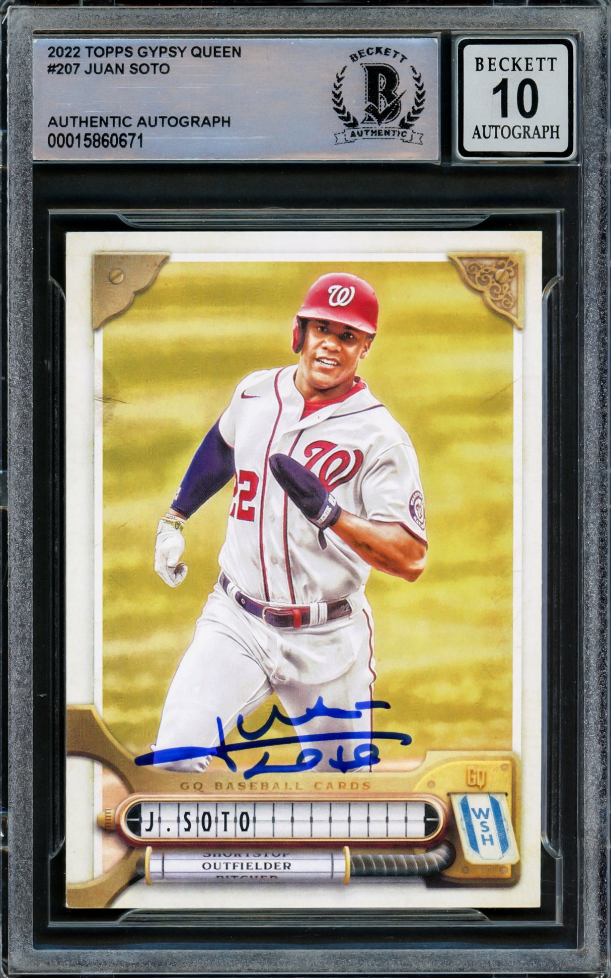 Juan Soto Autographed 2022 Topps Gypsy Queen Card #207 New York Mets Auto Grade Gem Mint 10 Beckett BAS Stock #218675