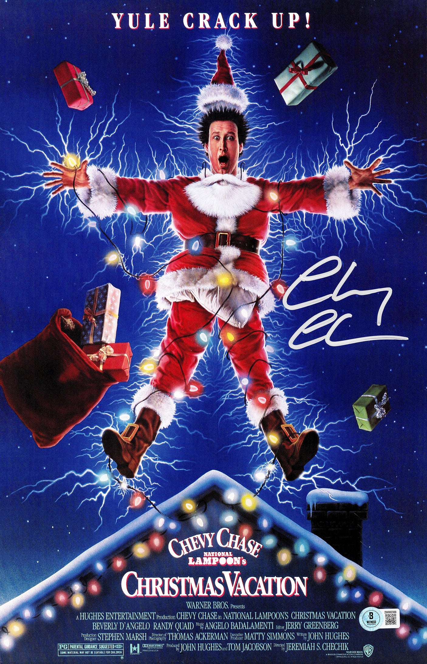 Chevy Chase Autographed 11x17 Christmas Vacation Movie Poster Clark Griswold Beckett BAS Witness Stock #236576