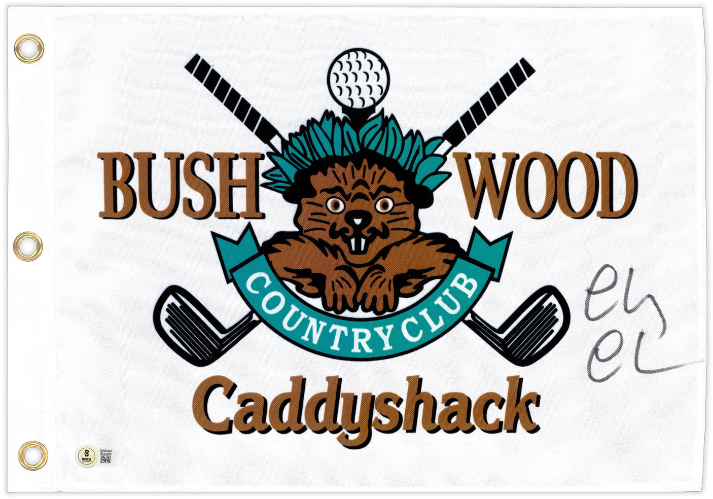 Chevy Chase Autographed White Caddyshack Golf Pin Flag Beckett BAS Witness Stock #233718