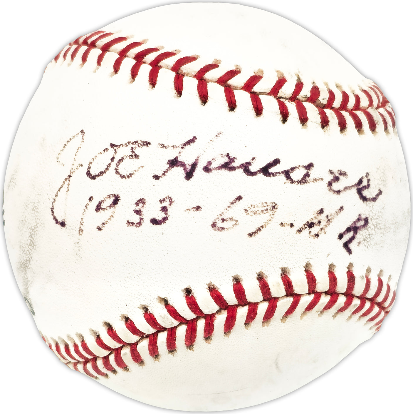 Joe Hauser Autographed Official League Baseball Baltimore Orioles, Oakland A's "1933 69 HR" Beckett BAS QR #BN13295