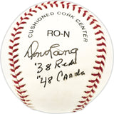 Don Lang Autographed Official NL Baseball 38 Reds '48 Cards Beckett BAS QR #BN13223