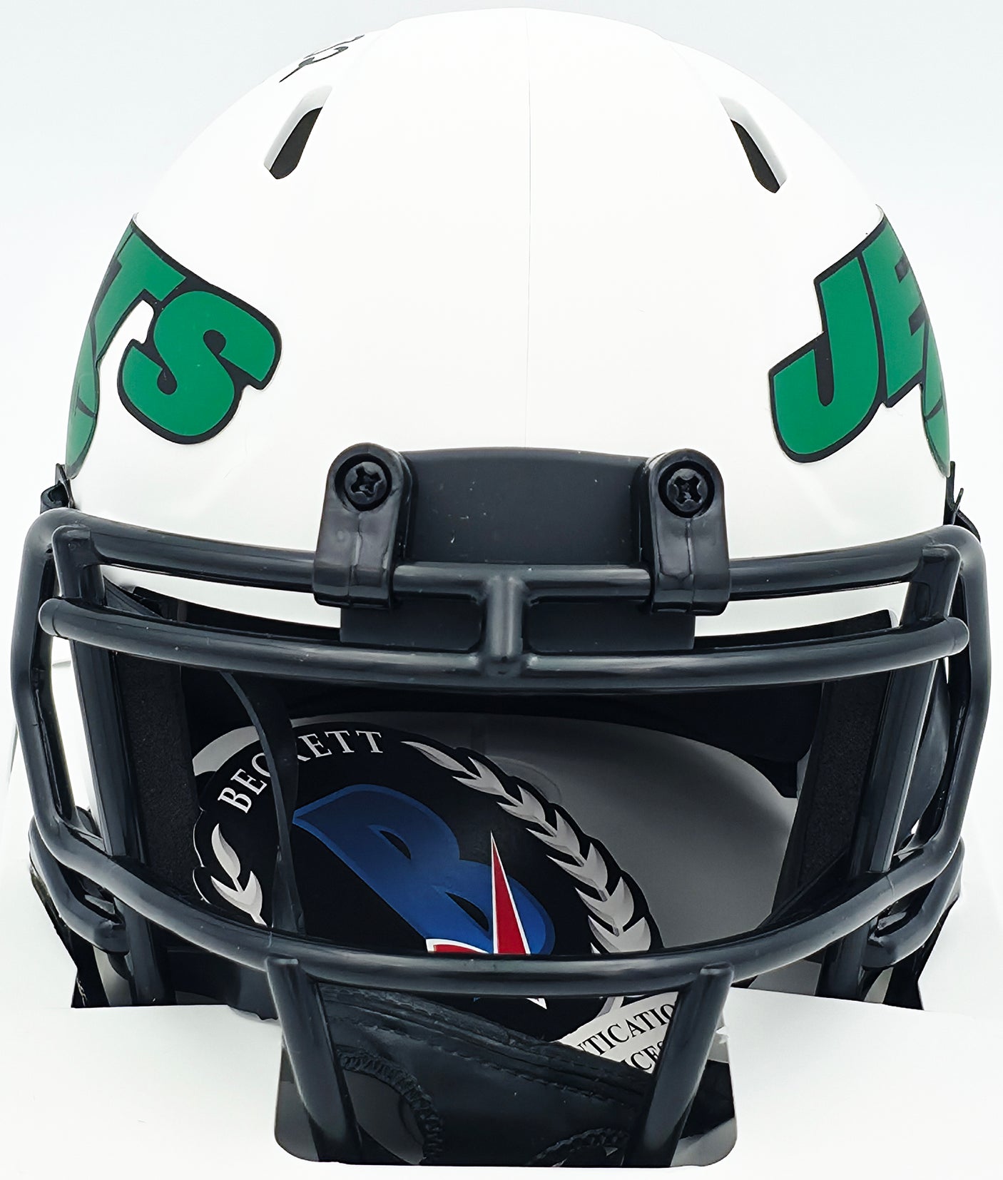 Michael Carter Autographed New York Jets Lunar Eclipse White Speed Mini Helmet Beckett BAS Witness #WM68438