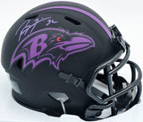 Ray Lewis Autographed Baltimore Ravens Eclipse Black Speed Mini Helmet Beckett BAS Witness #WS48644