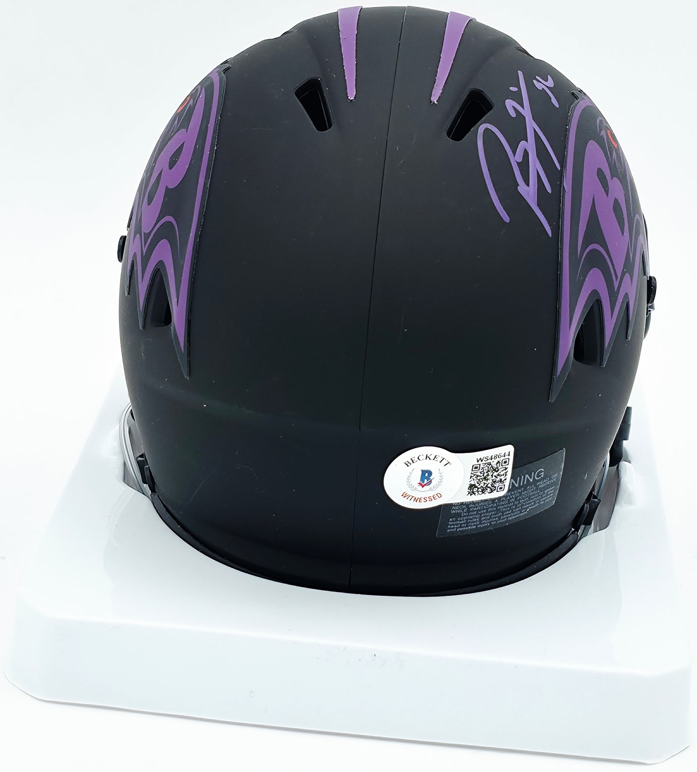 Ray Lewis Autographed Baltimore Ravens Eclipse Black Speed Mini Helmet Beckett BAS Witness #WS48644