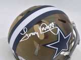 Tony Dorsett Autographed Dallas Cowboys Camo Brown Speed Mini Helmet Beckett BAS Witness #WY84410