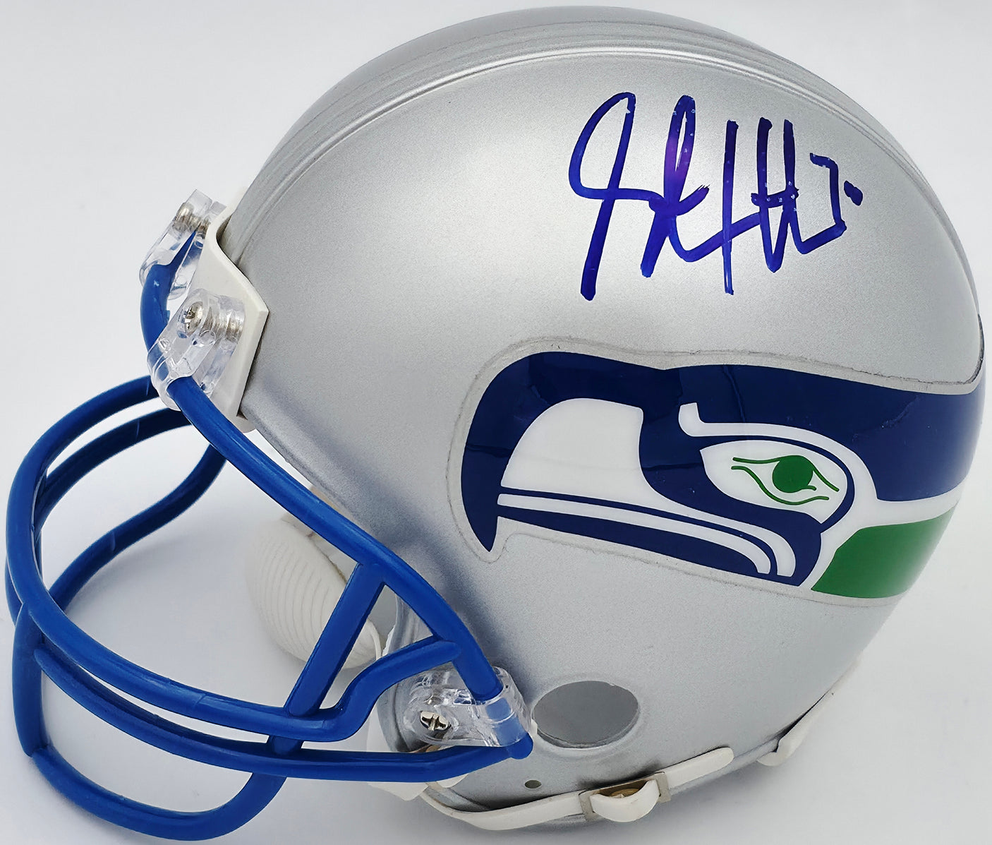Steve Hutchinson & Walter Jones Autographed Seattle Seahawks Throwback Silver Mini Helmet Beckett BAS QR #BS30345