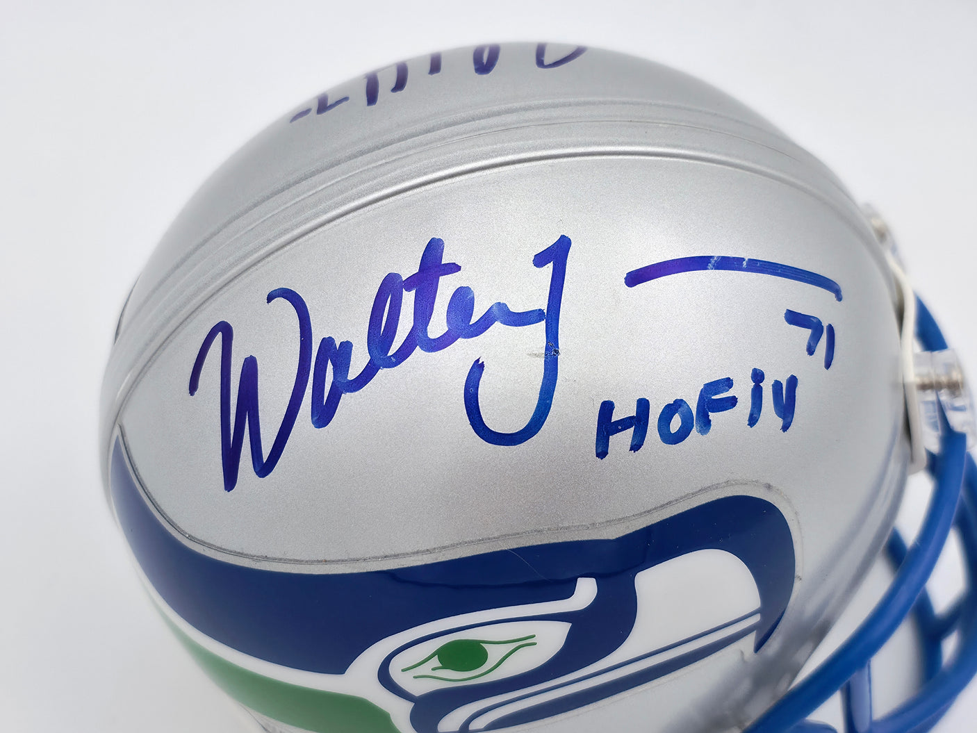 Steve Hutchinson & Walter Jones Autographed Seattle Seahawks Throwback Silver Mini Helmet Beckett BAS QR #BS30345