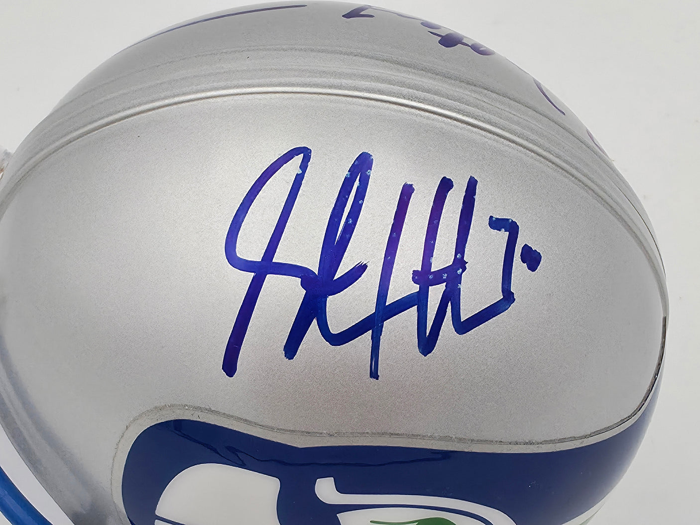 Steve Hutchinson & Walter Jones Autographed Seattle Seahawks Throwback Silver Mini Helmet Beckett BAS QR #BS30345