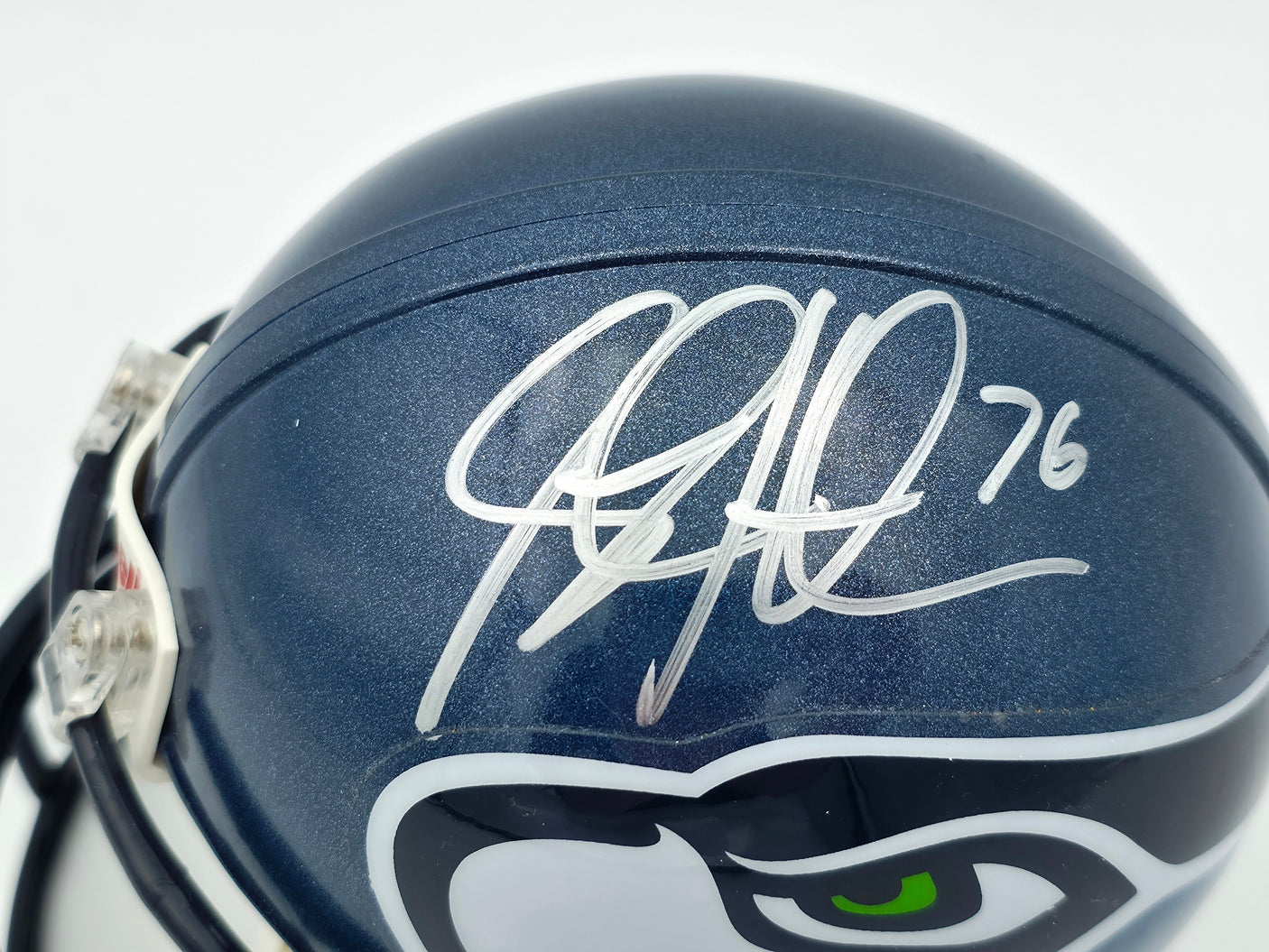 Steve Hutchinson Autographed Seattle Seahawks Blue Mini Helmet Beckett BAS QR #BS30343