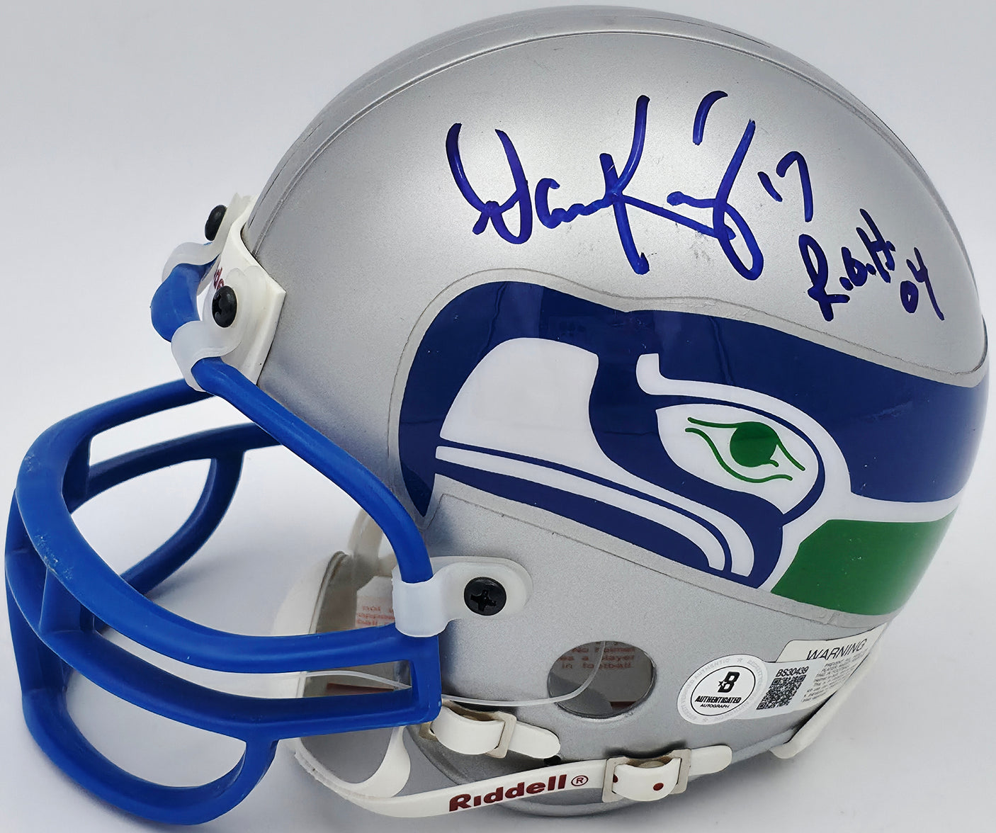 Dave Krieg Autographed Seattle Seahawks Throwback Silver Mini Helmet "ROH 04" Beckett BAS QR #BS30439