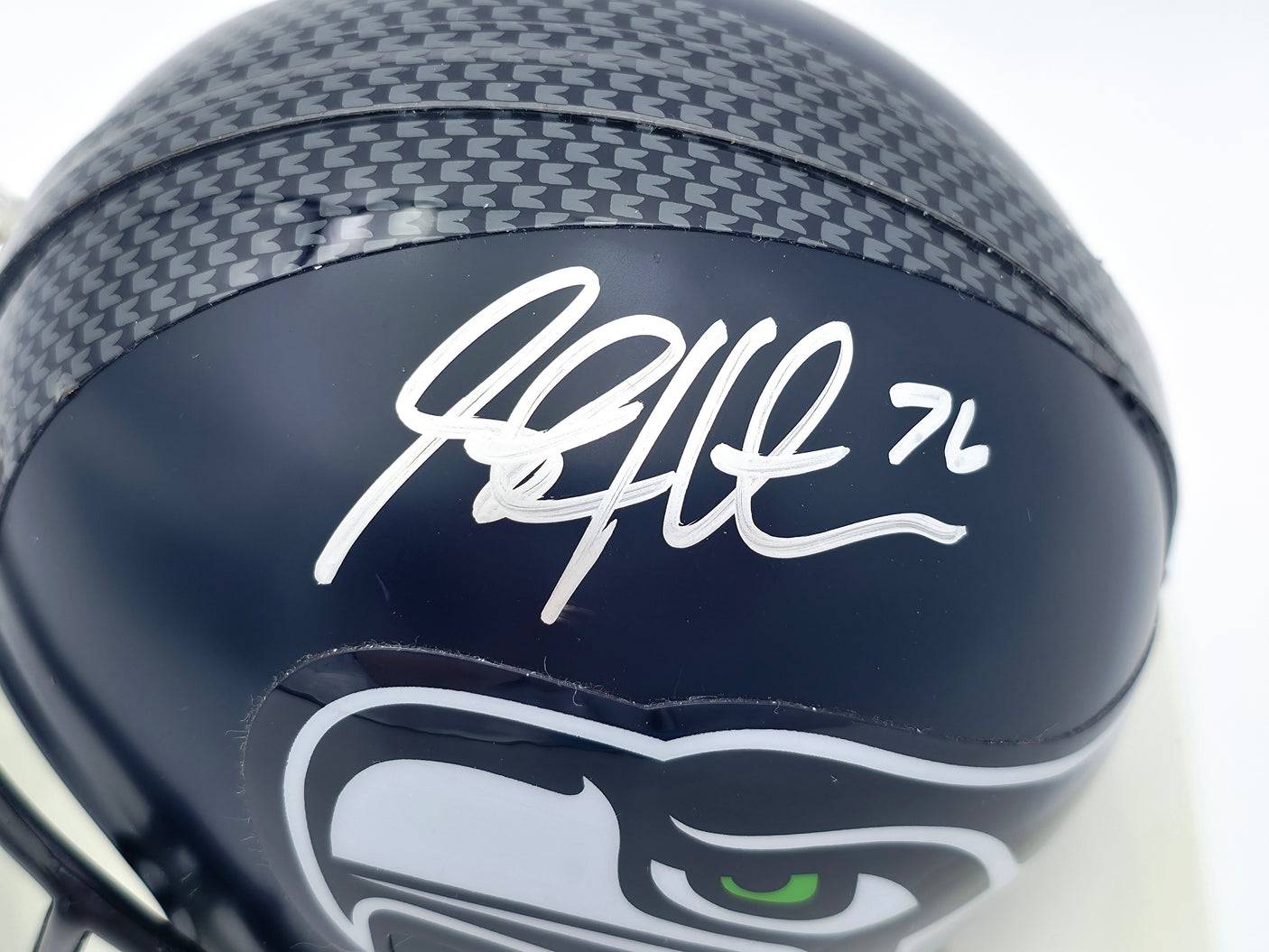 Steve Hutchinson Autographed Seattle Seahawks Blue Mini Helmet Beckett BAS QR #BS30344